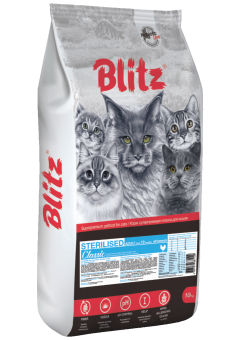 Blitz 2кг Adult Sterilised Classic Сухой корм взрослых стерилизованных кошек Курица