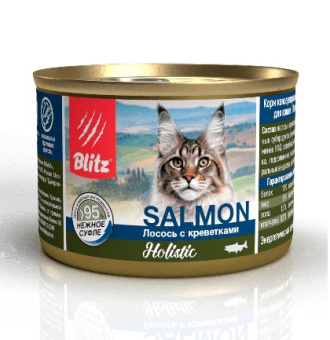 Blitz 200г конс. Holistic Sterilized Влажный корм для стерилиз кошек Лосось с креветками (суфле